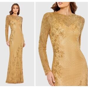 MAC DUGGAL 5504 Gold Floral Size 8 Embellished Holiday Christmas Dress NWT